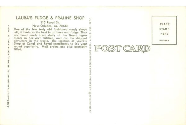 New Orleans Louisiana Lauras Fudge and Praline Shop Candy Making PC AA92031 - Image 2