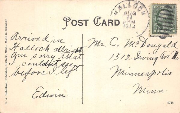 Hallock Minnesota High School Vintage Postcard AA92063 - Image 2