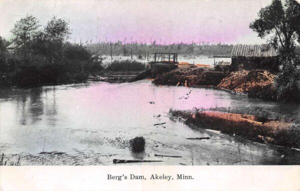 Akeley Minnesota Berg's Dam Scenic View Vintage Postcard AA92079