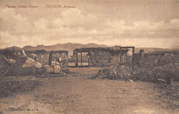 Tucson Arizona Papago Indian Home, Sepia Tone Lithograph, Vintage PC U21365