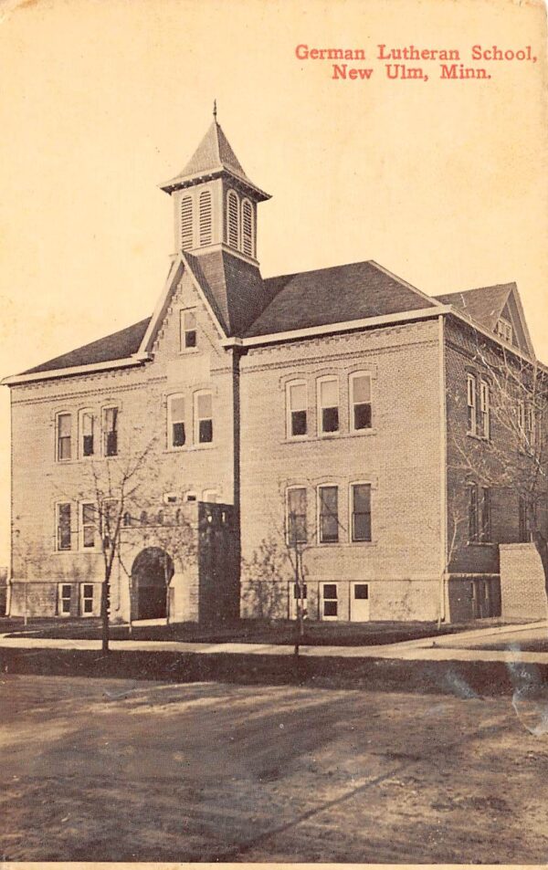 New Ulm Minnesota German Lutheran School, B/W Lithograph, Vintage PC U21431