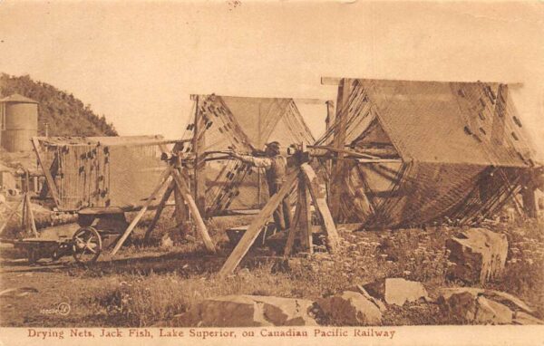 Lake Superior Canada Drying Fish on Nets Canadian Pacific Railway PC AA92358
