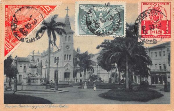 Sao Pedro Brazil Church and Square Postal Used Vintage Postcard AA92360
