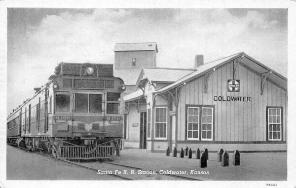 Coldwater Kansas Santa Fe Railroad Train Station Depot Vintage Postcard AA92361