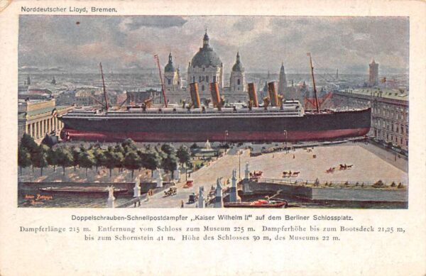 NDL Steamer Kaiser Wilhelm II Berlin Palace Size Comparison Postcard AA92375