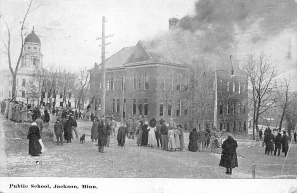 Jackson Minnesota Public School Fire Disaster Vintage Postcard AA92383