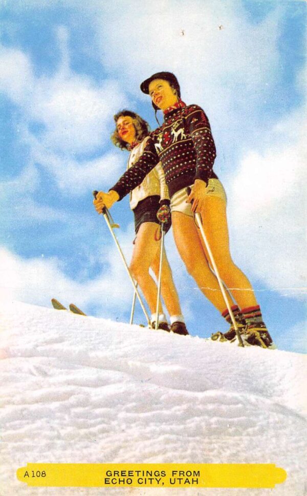 Echo City Utah Girls Skiing Winter Sports Vintage Postcard AA92393