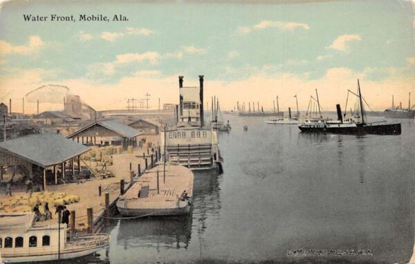 Mobile Alabama Water Front Habor View Ships Postcard AA92409