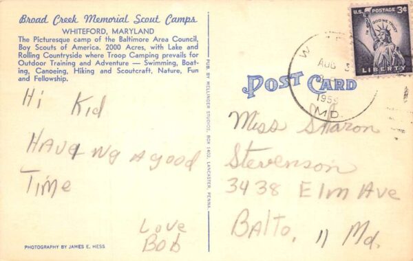 Whiteford Maryland Memorial Scout Camps Broad Creek Swimming Postcard AA92413 - Image 2