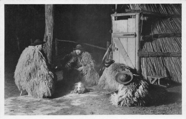 Hortobagy Hungary Shepherds by Campfire Sheep Herding Real Photo PC AA92451