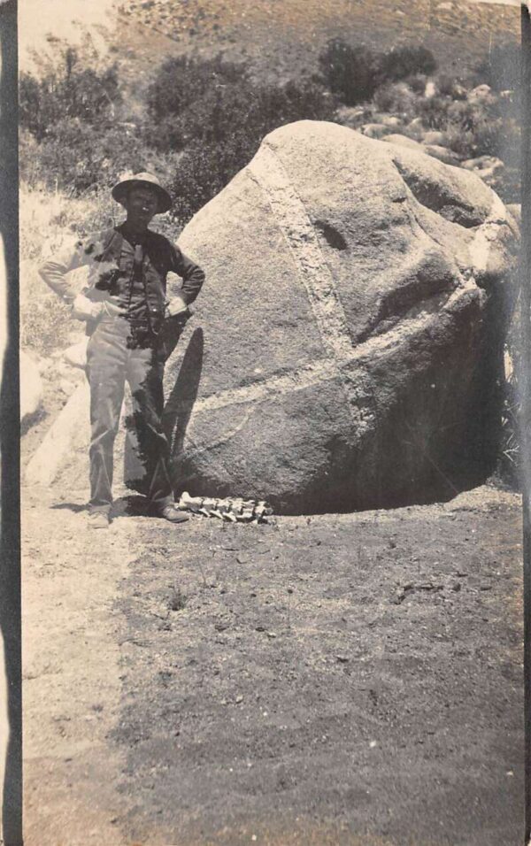 Near Harriman Tennessee Man Standing by Large Rock with X Real Photo PC AA92453