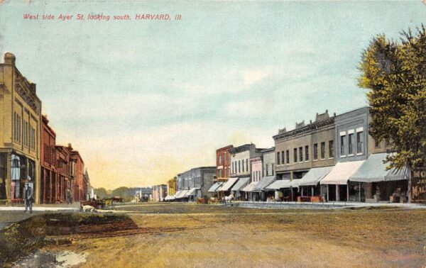 Harvard Illinois West Side Ayer Street Looking South Vintage Postcard AA92463