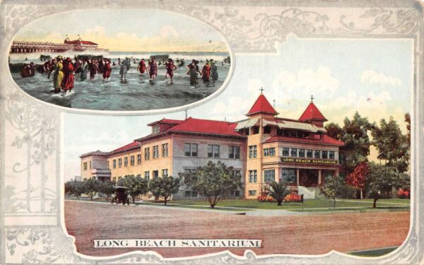 Long Beach California Long Beach Sanitarium and Beach Scene Postcard AA92497