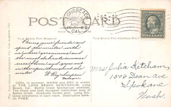 Long Beach California Long Beach Sanitarium and Beach Scene Postcard AA92497 - Image 2