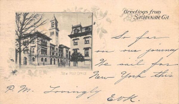 Savannah Georgia Greetings New Post Office Vintage Postcard AA92527