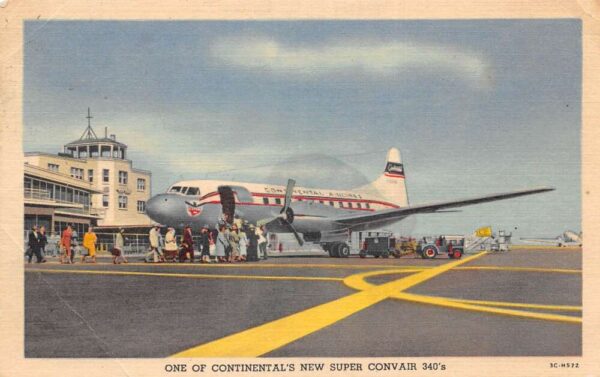 Continental Airline Convair Airplane Linen Vintage Postcard AA92560