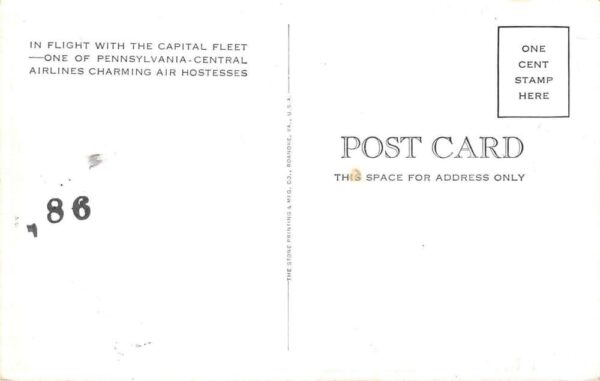 Pennsylvania Central Airlines Flight Attendant Hostess Vintage Postcard AA92561 - Image 2