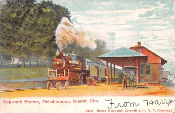 Fleischmanns New York Railroad Train Station Depot Vintage Postcard AA92638