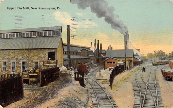 New Kensington Pennsylvania Upper Tin Mill and Railroad Scene Postcard AA92639