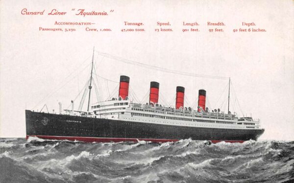 Cunard Liner Auitania Steam Ship Vintage Postcard AA92975