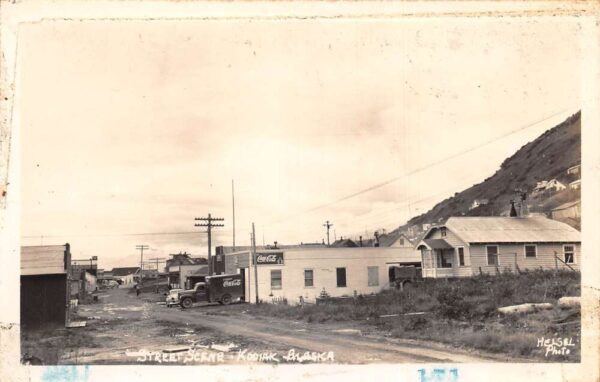 Kodiak Alaska Street Scene Coke Sign and Coke Truck Real Photo PC AA92993