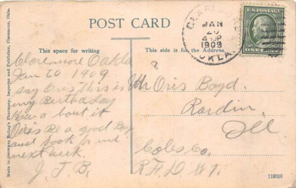 Claremore Oklahoma First National Bank Vintage Postcard AA92994 - Image 2