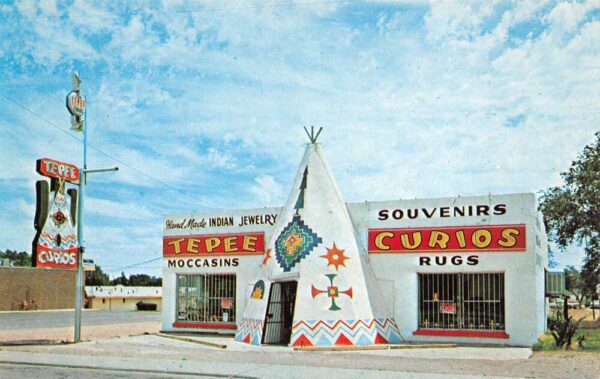 Tucumcari New Mexico Jene's Tee Pee Souvenir Shop, Chrome, Vintage PC U21872