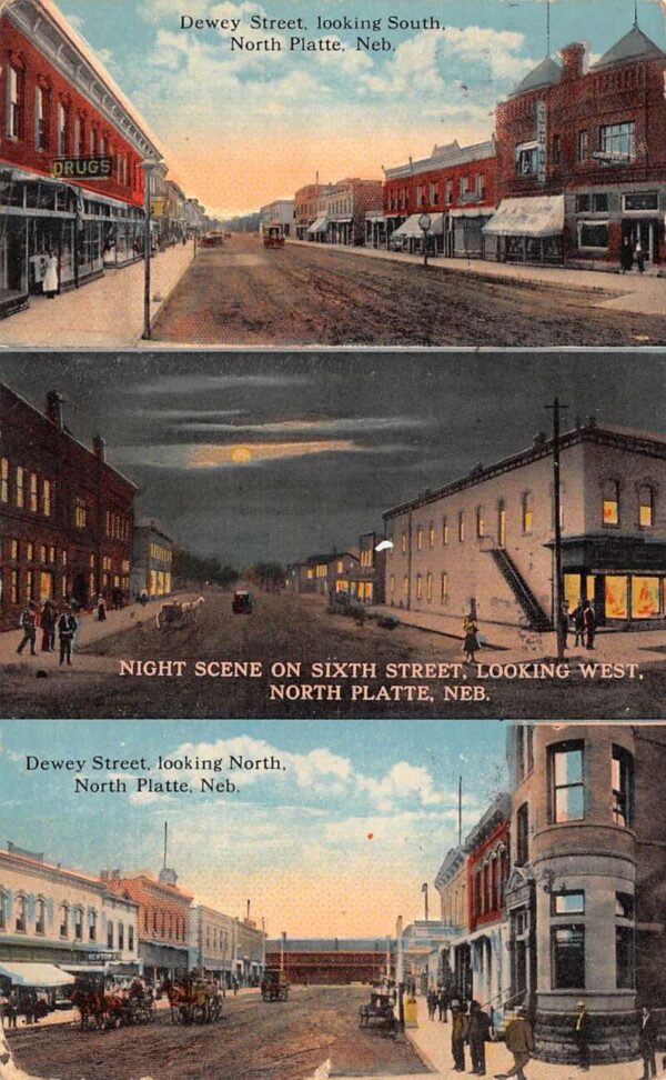 North Platte Nebraska Sixth & Dewey Streets, Color Lithograph, PC U21897