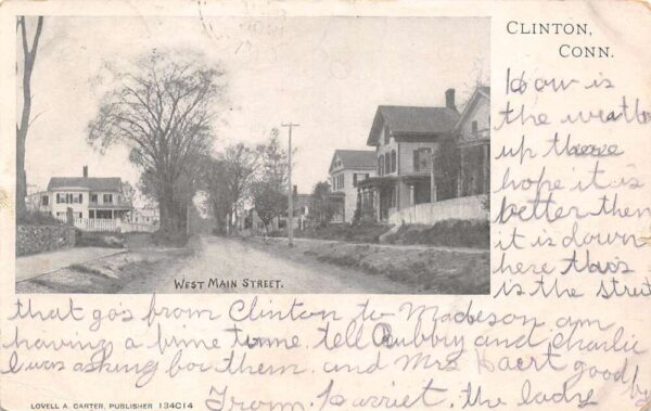 Clinton Connecticut West Main Street, Undivided Back, Vintage Postcard U21898