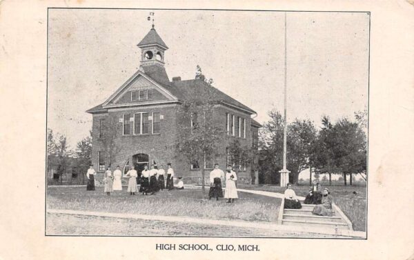 Clio Michigan High School, B/W Lithograph, Vintage Postcard U21905