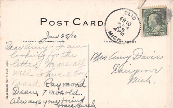 Clio Michigan High School, B/W Lithograph, Vintage Postcard U21905 - Image 2