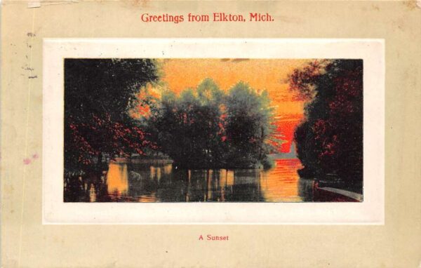 Elkton Michigan Sunset Scene, Greetings From Elkton, Vintage Postcard U21931