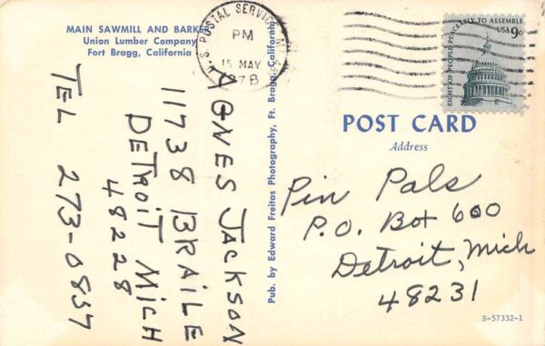 Fort Bragg California Main Sawmill & Barker, Union Lumber Co., PC U21939 - Image 2