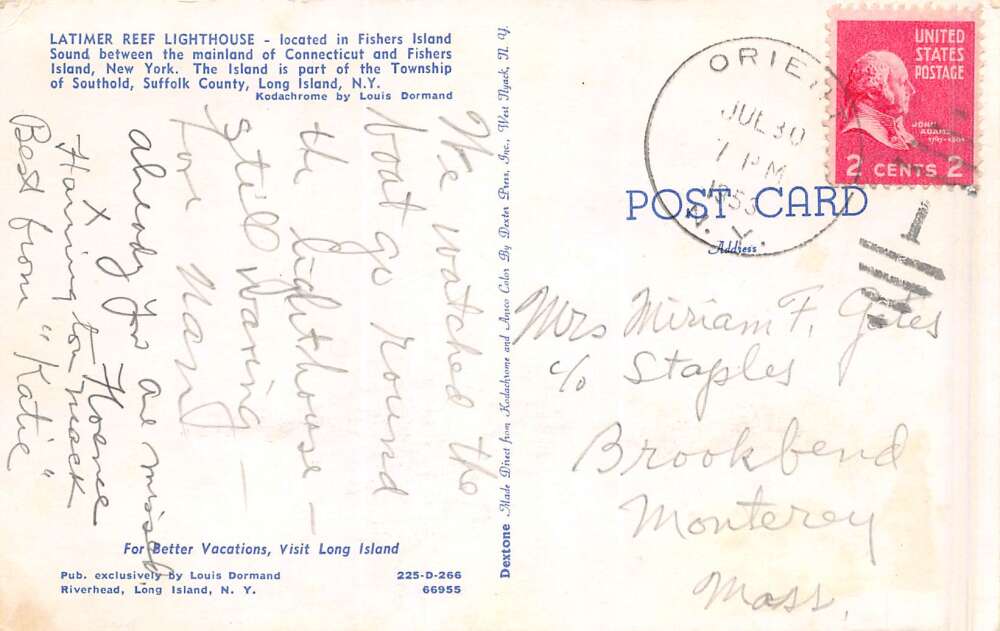 Long Island New York Latimer Reef Lighthouse, Chrome, Vintage Postcard U21942 - Image 2