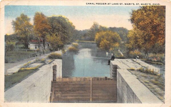 St. Mary's Ohio Canal Feeder At Lake St. Mary's, White Border, Postcard U21944