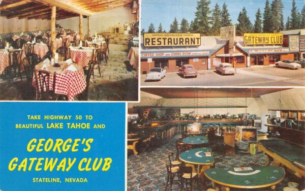 Stateline Nevada George's Gateway Club Casino Card Tables Postcard AA98672