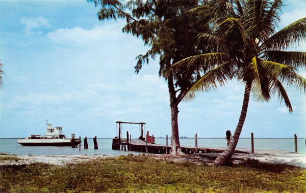 Punta Rassa Florida Automobile Ferry, Chrome, Vintage Postcard U22668