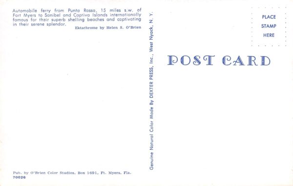 Punta Rassa Florida Automobile Ferry, Chrome, Vintage Postcard U22668 - Image 2