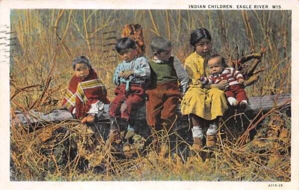 Eagle River Wisconsin Native American Indian Children Vintage Postcard AA98873