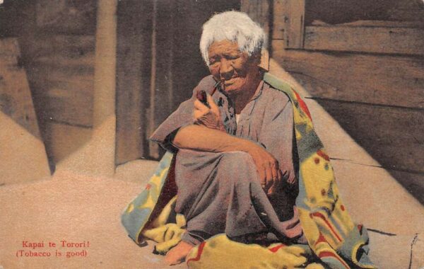New Zealand Maori Woman Smoking Tobacco Pipe Vintage Postcard AA98884