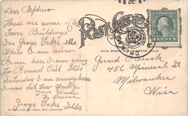 Grays Lake Illinois Greetings Cemetery School Multiview Vintage Postcard AA99104 - Image 2