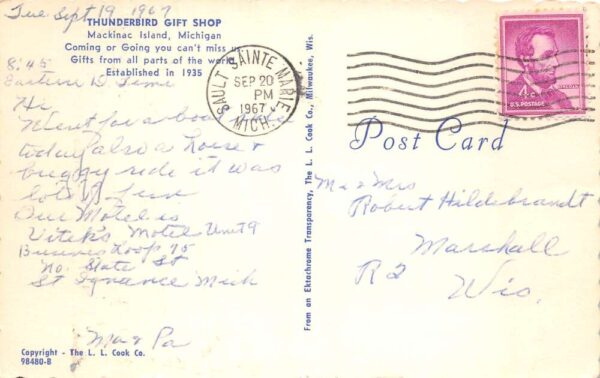 Mackinac Island Michigan Thunderbird Gift Shop Vintage Postcard AA99132 - Image 2