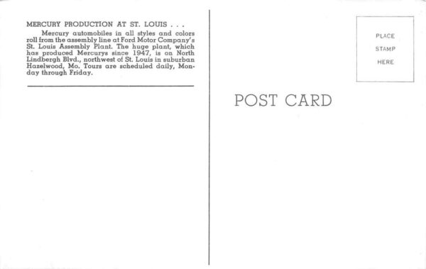 St Louis Missouri Mercury Ford Motor Car Assembly Plant Postcard AA99143 - Image 2