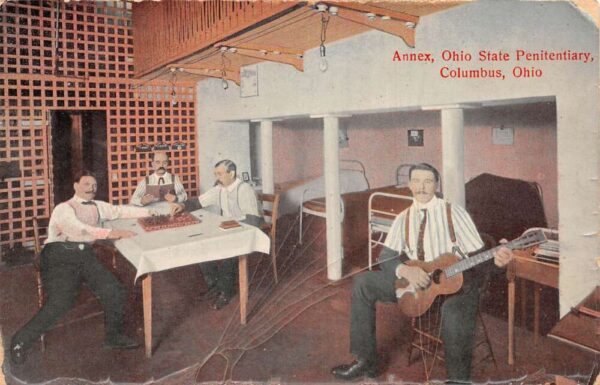 Columbus Ohio State Penitentiary Annex Playing Chess Guitar Postcard AA99178