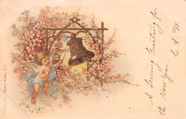 Angel Cherub Ringing Bell Greetings Private Mail Vintage Postcard AA99180
