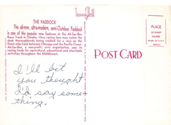 Omaha Nebraska Ak-Sar-Ben Racetrack Paddock Vintage Postcard AA99195 - Image 2