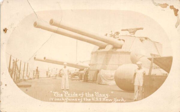 USS New York Guns on Battleship Sailors Navy Real Photo Postcard AA99206