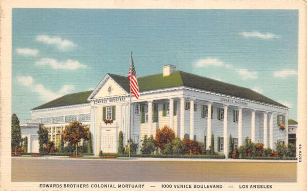 Los Angeles California Edwards Bros Colonial Mortuary Linen Postcard AA99207