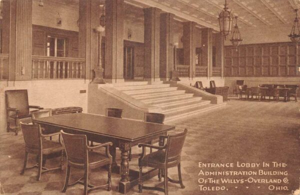 Toledo Ohio Willys Overland Co Admin Bldg Entrance Lobby Postcard AA99234