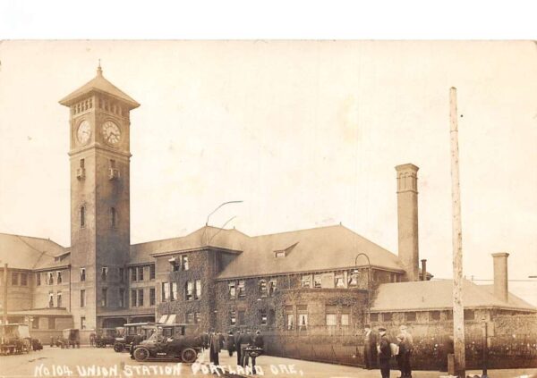 Portland Oregon Union Train Station Real Photo Vintage Postcard AA99294